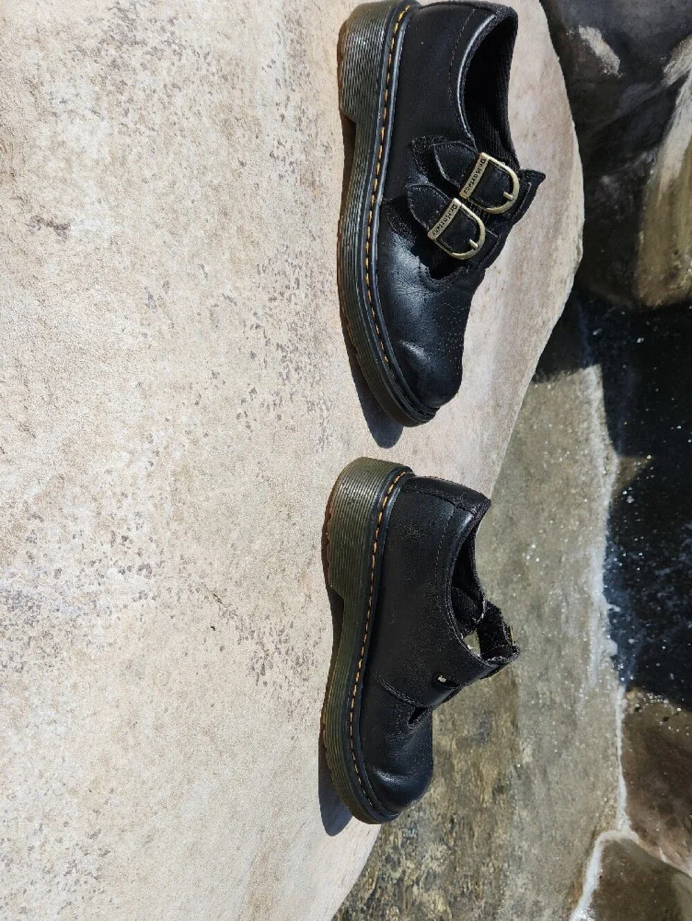 Kids Dr. Martens Black Double-Buckle Velcro Leather Shoes